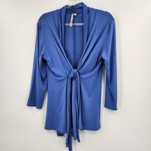 Comfy USA 3/4 Sleeve Tie Front Tunic Top Womens Size XL Blue